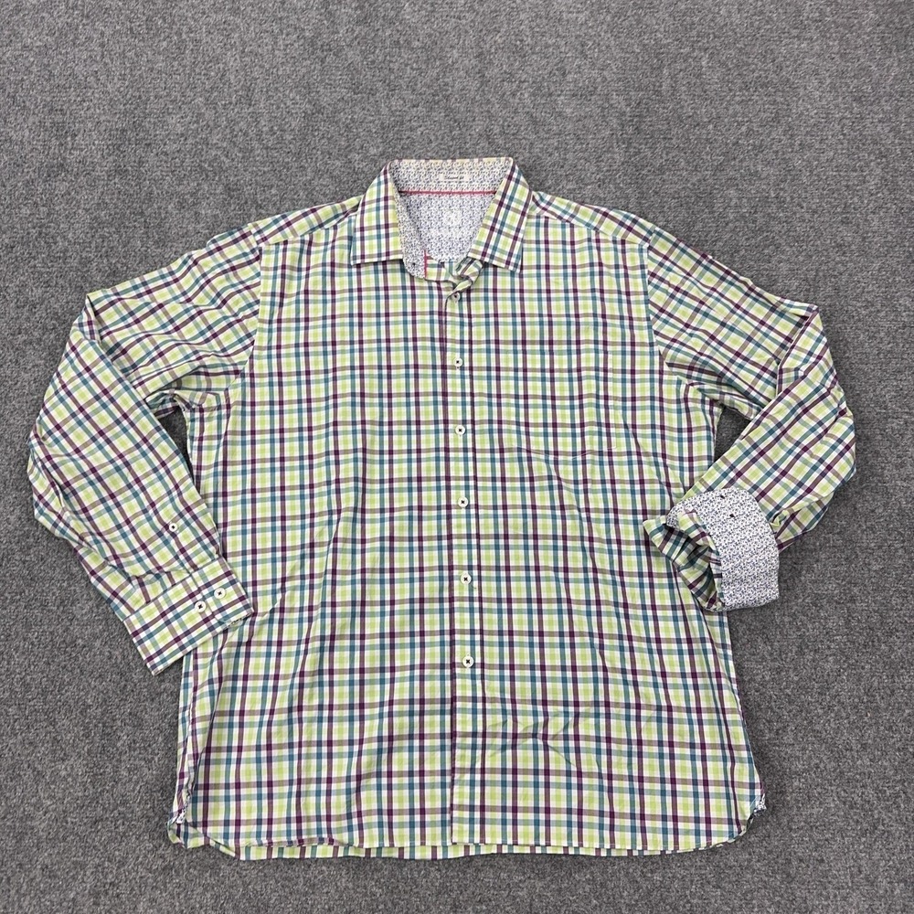 Bugatchi Shirt Mens XL Multicolor Check Cotton Long Sleeve Button Front Casual